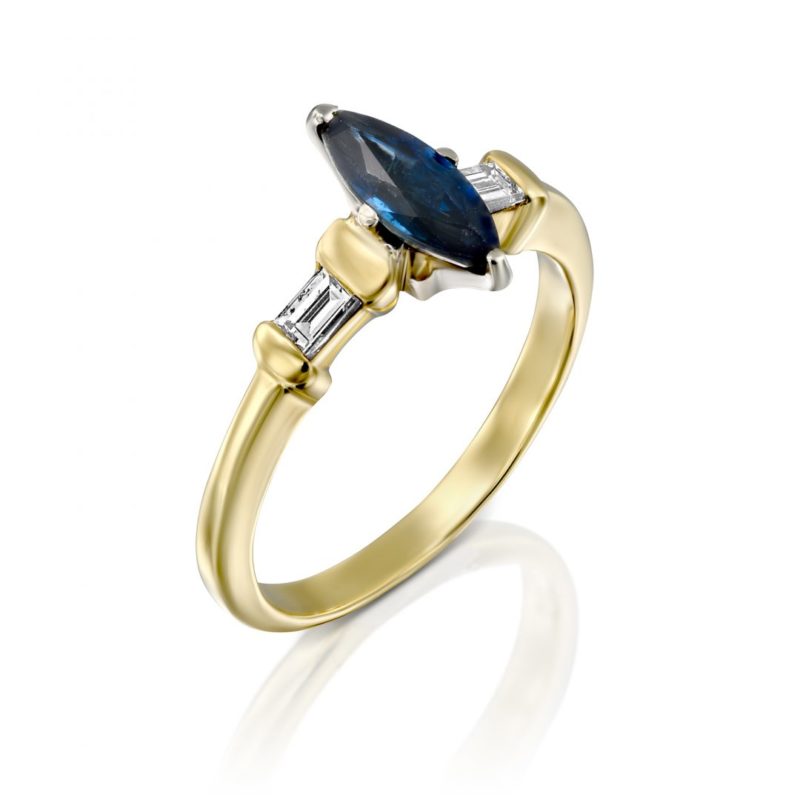 טבעת ספיר כחול מרקיזה