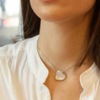 שרשרת לב עם הילת יהלומים זהב לבן