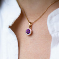 שרשרת אמטיסט ויהלומים בזהב ורוד