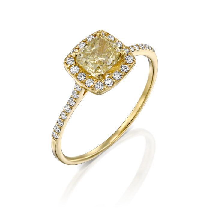 טבעת אירוסין יהלום צהוב קושן ''קורל"