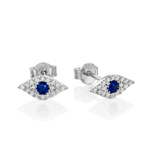 עגילים צמודים עין יהלומים וספיר