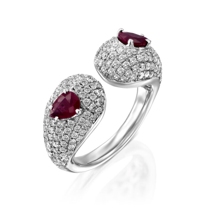 טבעת פתוחה רובי ויהלומים