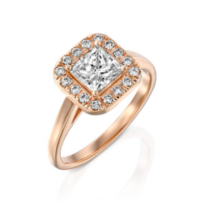 טבעת יהלום פרינסס והילת יהלומים "סטפני"