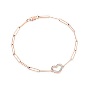 צמיד רוז גולד חוליות עם לב ויהלומים קטנים
