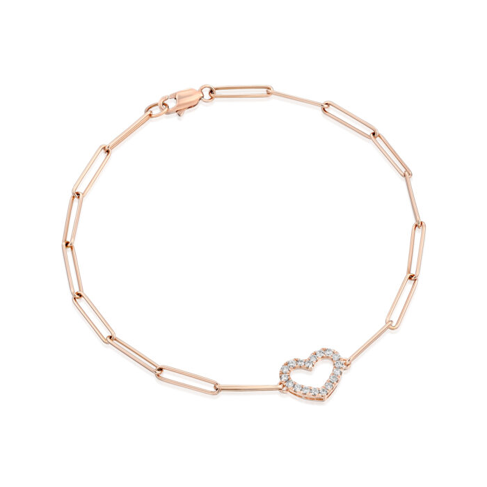 צמיד רוז גולד חוליות עם לב ויהלומים קטנים