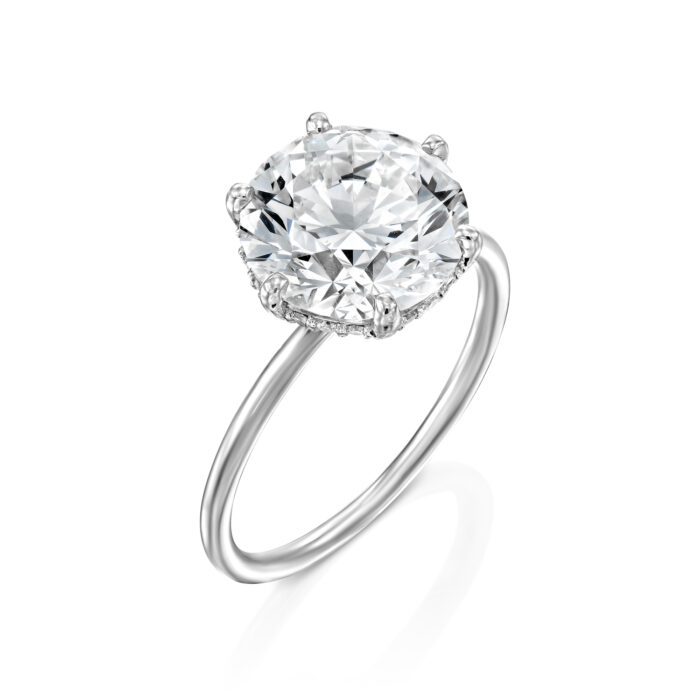 טבעת אירוסין יהלום עגול והילה נסתרת "שרון"