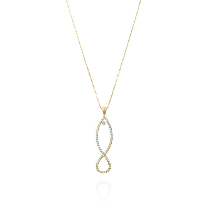 שרשרת תליון דג יהלומים ובלו טופז