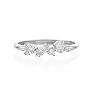 טבעת "ערבה" אשכול יהלומים זהב לבן