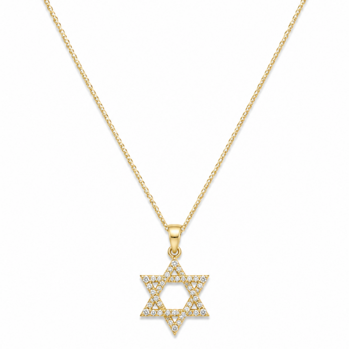 שרשרת מזהב צהוב 14 קראט עם תליון מגן דוד עם יהלומים לגברים